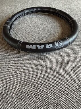 Black Dodge Ram Steering Wheel Cover with White Stitching